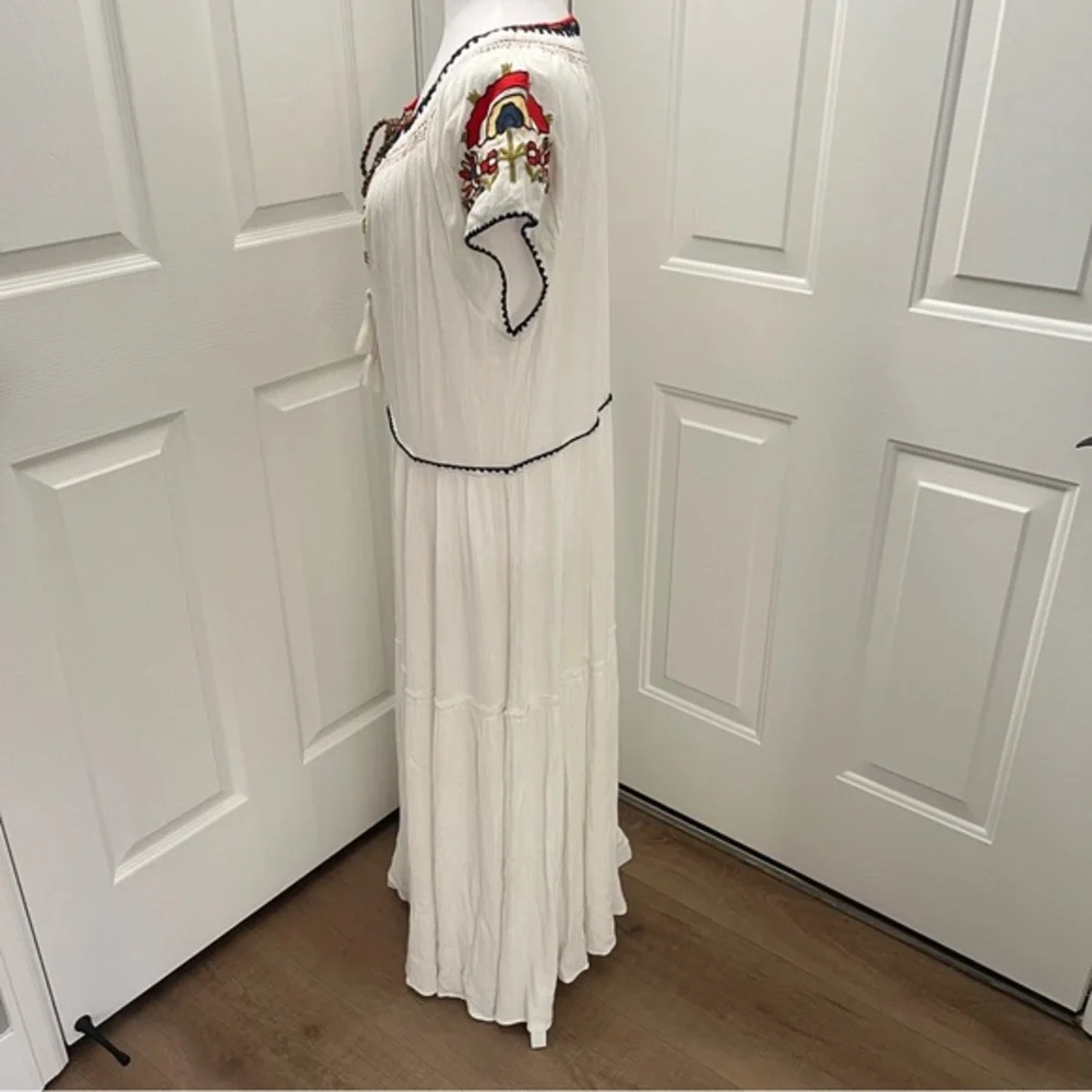 Free People White Embroidered Maxi Dress Boho Cottagecore Hippy Y2K Romance 43” - Picture 2 of 14